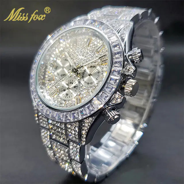 Luxury Gold Men's Watch Waterproof Stainless Steel Iced Bracelet