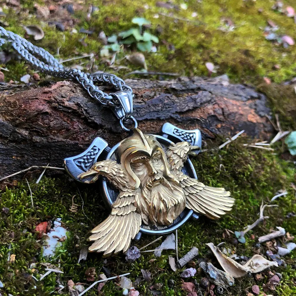 Norse Viking Odin Raven Axe Necklace Viking Gift