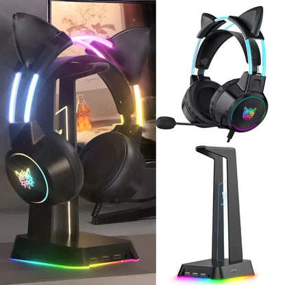 RGB Light Gamer Headset Cat Ear Gaming Headphones