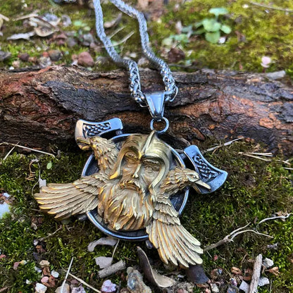 Norse Viking Odin Raven Axe Necklace Viking Gift