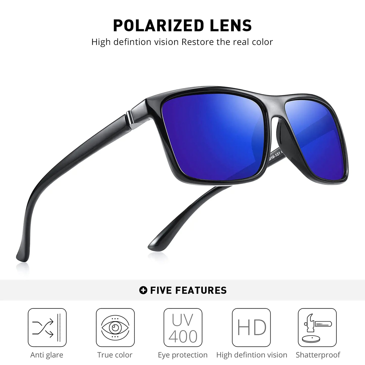 MERRY'S Rectangular Polarized Sports Sunglasses for Men Women Cycling Driving Fishing UV400 Protection S8225 Black Frame/Gray Metal/Dark Blue Mirror Lens 58 Millimeters