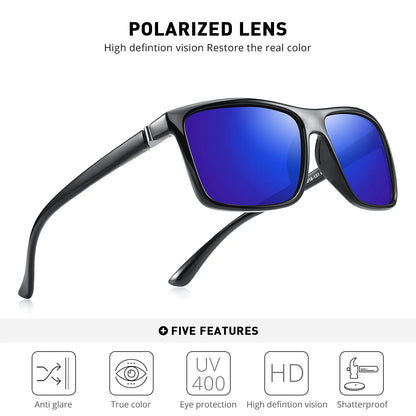 MERRY'S Rectangular Polarized Sports Sunglasses for Men Women Cycling Driving Fishing UV400 Protection S8225 Black Frame/Gray Metal/Dark Blue Mirror Lens 58 Millimeters